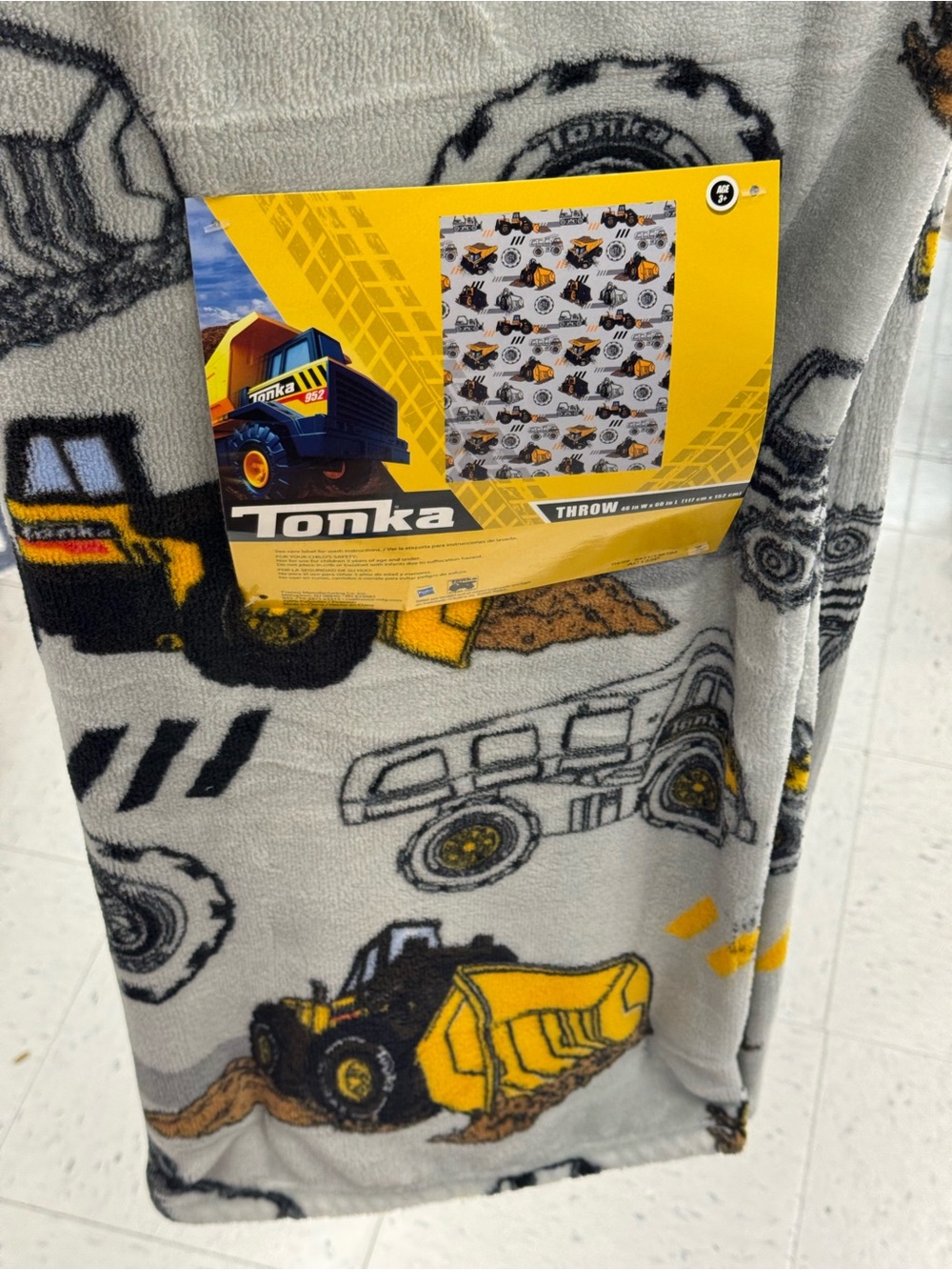Gray, Yellow & Black Construction Truck Fleece Throw
